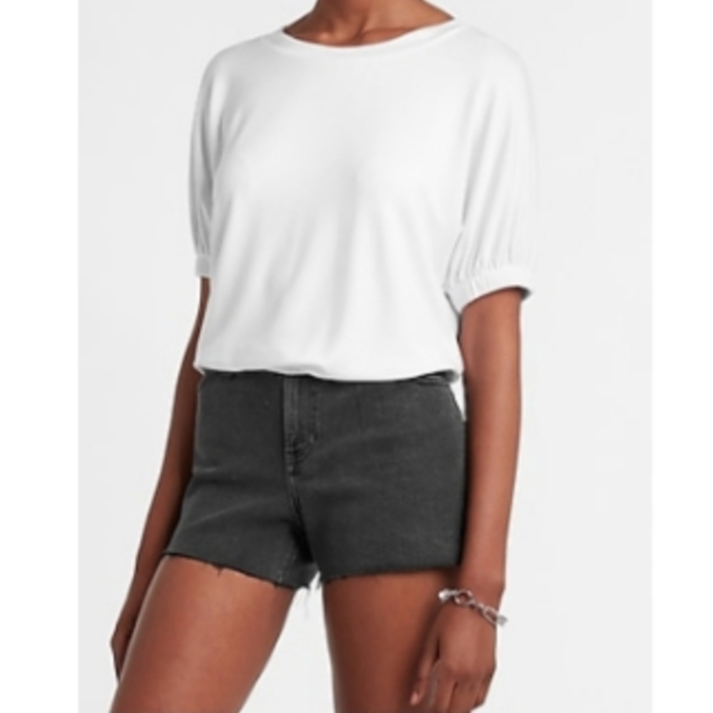 NWT Express White Short Sleeve Banded Bottom Bubble Sweatshirt